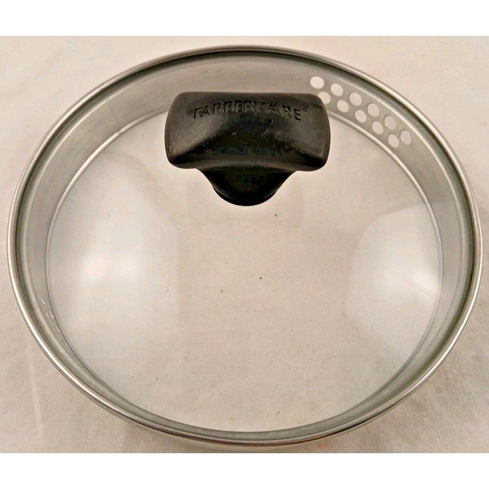 Farberware 7" Glass Pot Lid Replacement 6" Inner Rim Black Knob Cookware